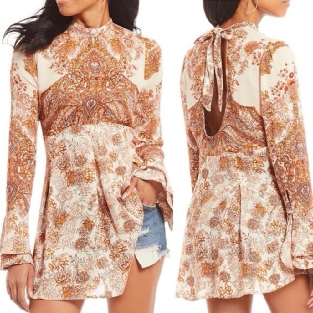 Free People Cream and Brown Paisley Tunic